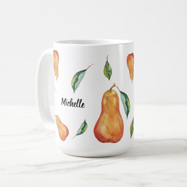 Cute Pear Pattern Wtercolor Art Hand-painted Coffee Mug (Front Left)