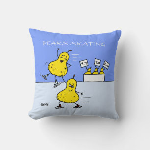 Cute Pears Cartoon Figure Skaters Throw Pillow
