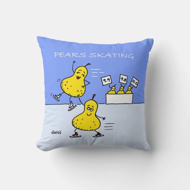 Cute Pears Cartoon Figure Skaters Throw Pillow (Front)
