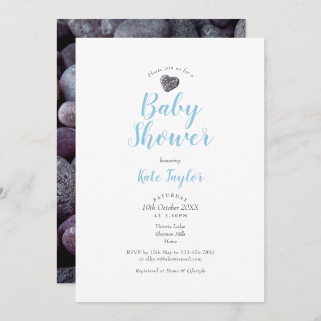 Cute Pebble Heart Baby Shower / Sprinkle Invitation (Front/Back)