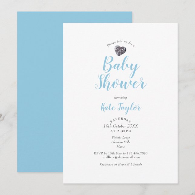 Cute Pebble Heart Baby Shower / Sprinkle Invitation (Front/Back)