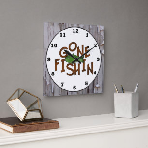 Cute Pêche cabine mot art poisson mur horloge