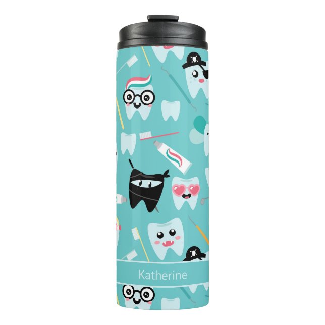 Cute Pediatric Dental Practice Tooth Pattern Thermal Tumbler (Front)