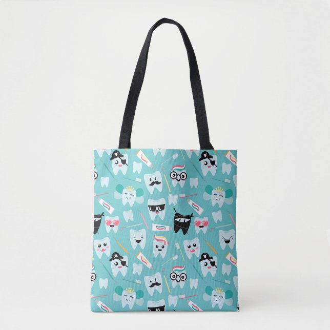 Cute Pediatric Dental Practice Tooth Pattern Tote Bag (Front)