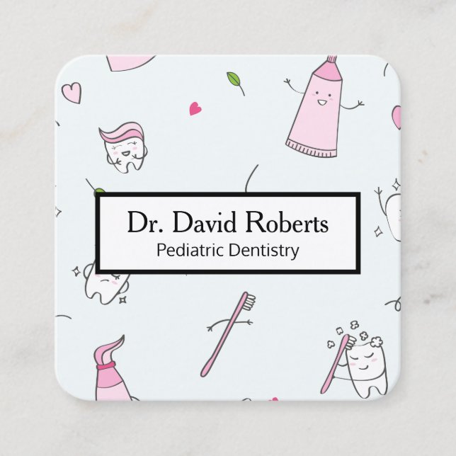Cute Pediatric Dentistry  Square Business Card (Front)