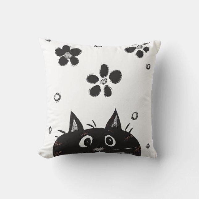 Cute Peek A Boo Cat Throw Pillow (Front)