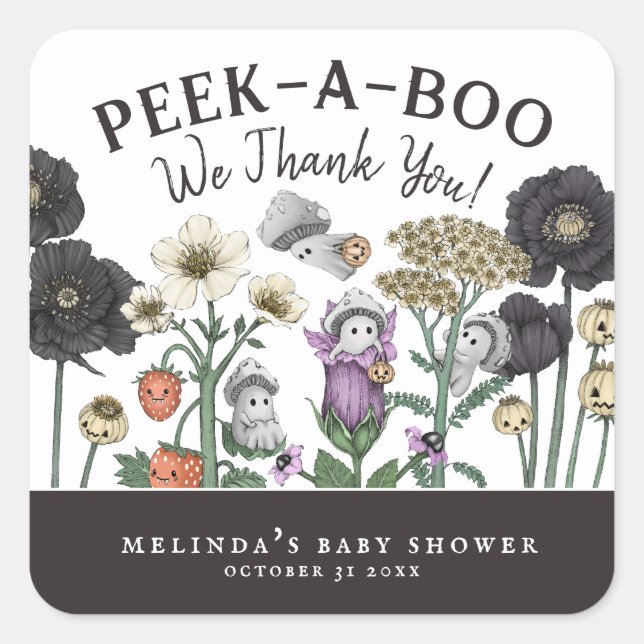Cute Peek-a-Boo Halloween Baby Shower Favours Square Sticker (Front)