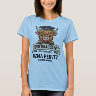 Cute Peekaboo Highland Cow BSN Graduate Custom Nam T-Shirt
