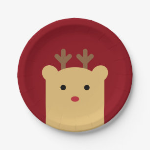 Cute Peekaboo Reindeer Holiday Paper Plate