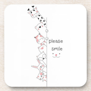 Cute Peeking Animals "Please Smile" Whimsical Spir Coaster