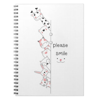Cute Peeking Animals "Please Smile" Whimsical Spir Notebook