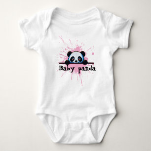 Cute Peeking Baby Panda Pink Splatter Baby Bodysui Bodysuit
