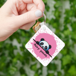Cute Peeking Baby Panda Square Keychain