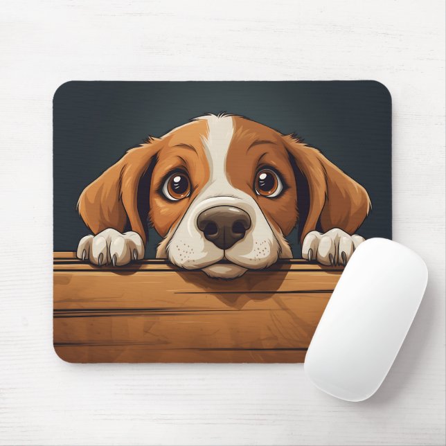 Cute Peeking Beagle Dog Mouse Pad (With Mouse)