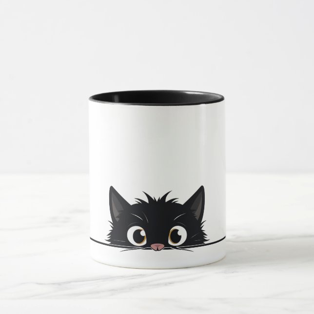 Cute Peeking Black Cat Mug (Center)