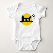 Cute Peeking Black Cat Yellow Circle Baby Bodysuit
