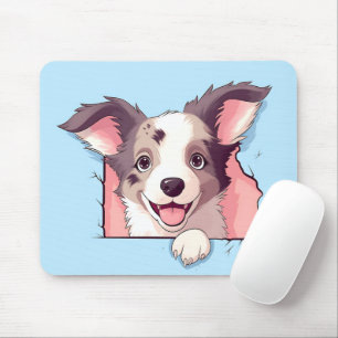 Cute Peeking Border Collie Dog Mouse Pad