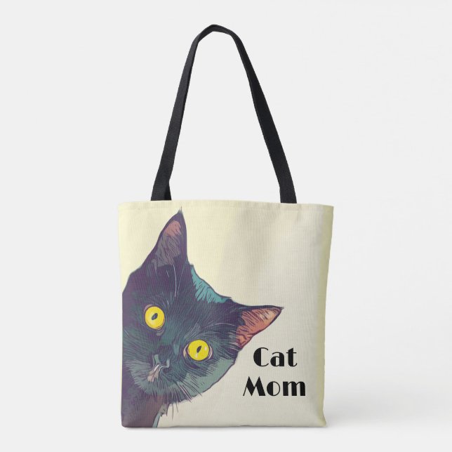 Cute Peeking Cat Design Tote Bag (Back)