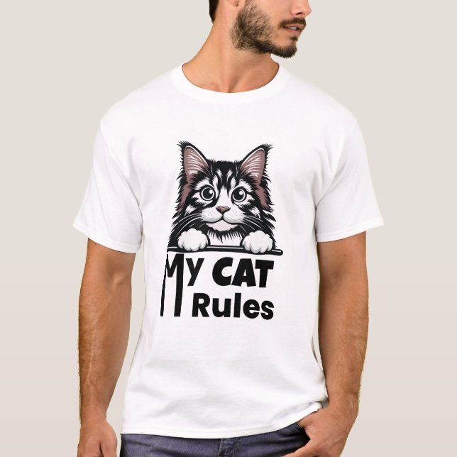 Cute Peeking Cat T-Shirt Funny Kitty Lover Gift  (Front)