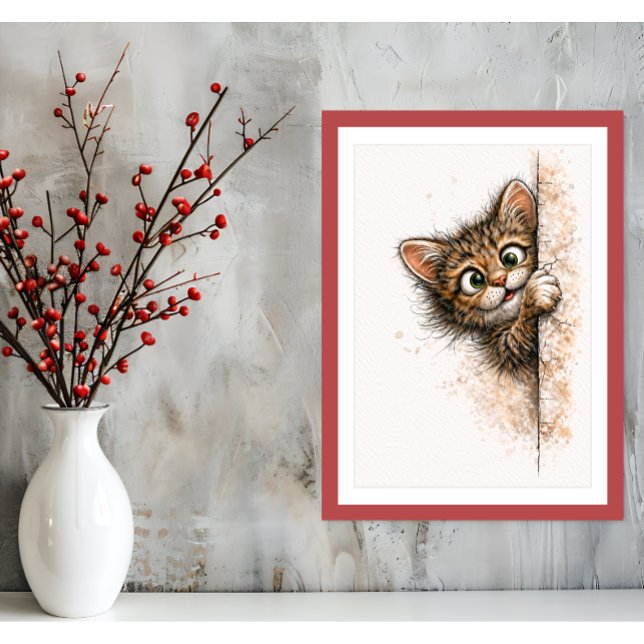 Cute Peeking Cat Wall Art Minimalist Kitty Print (Creator Uploaded)