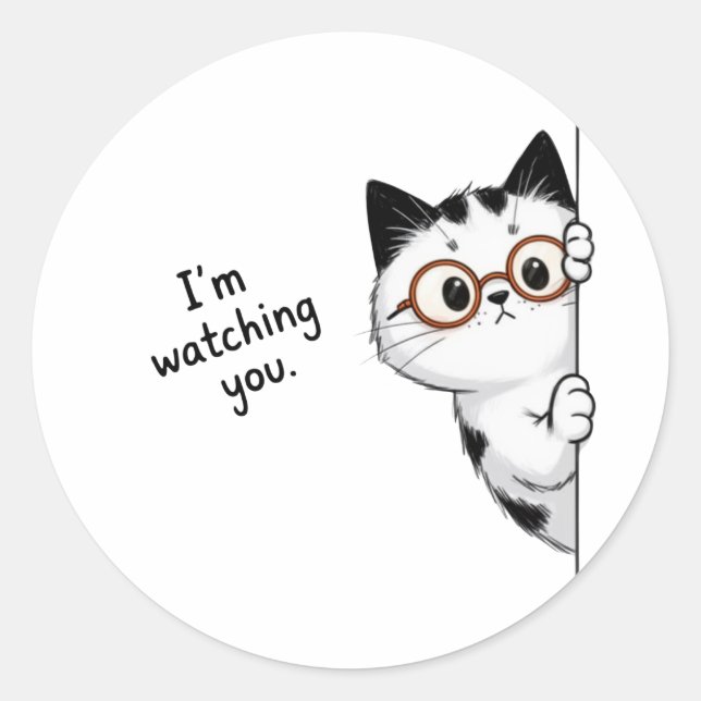 Cute Peeking Cat Watching You Classic Round Sticker (Front)