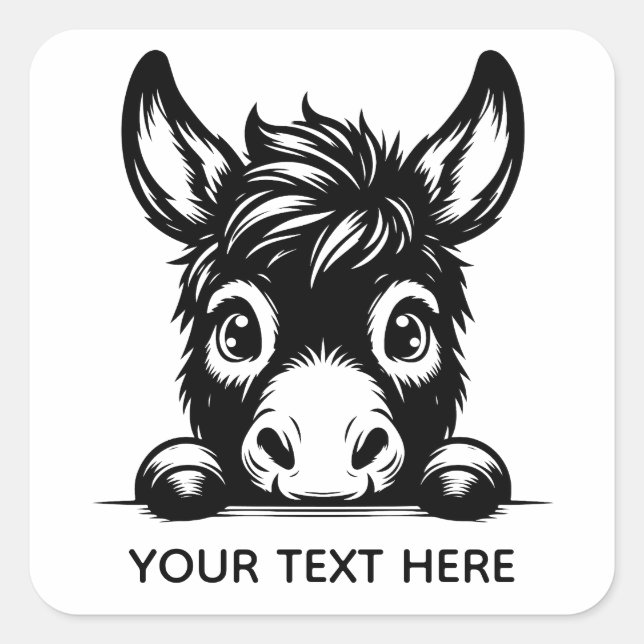 Cute Peeking Donkey Sticker with Custom Text (Devant)