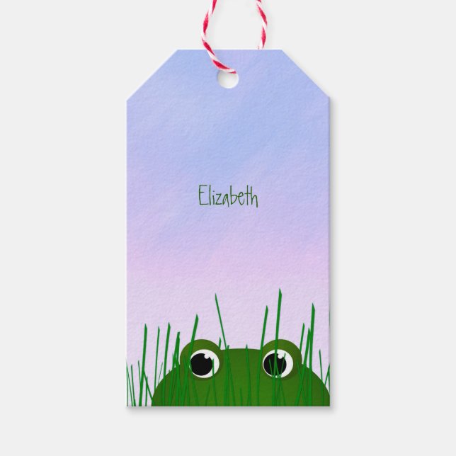 cute peeking frog personalized gift tags (Front)