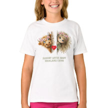 Cute Peeking Girl and Highland Baby Cow T-Shirt