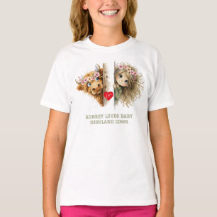Cute Peeking Girl and Highland Baby Cow T-Shirt