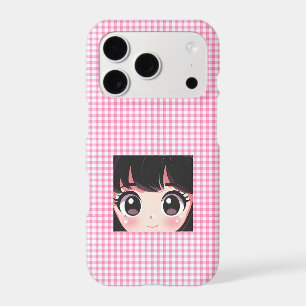 Cute Peeking Girl Gingham iPhone Case   Coquette