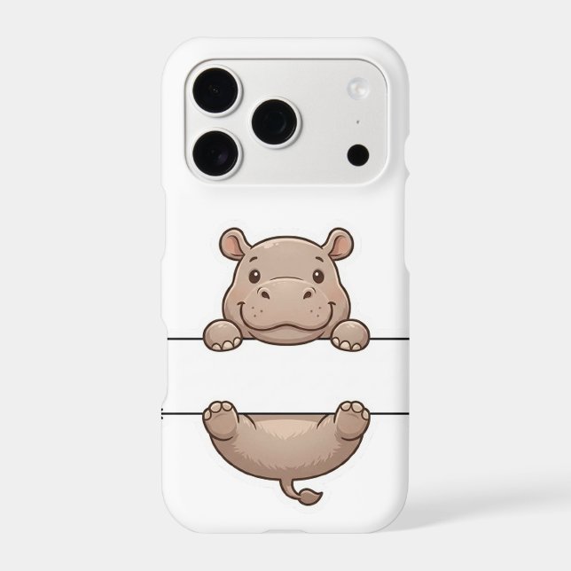 Cute Peeking Hippo Name Frame Split Monogram (Back)