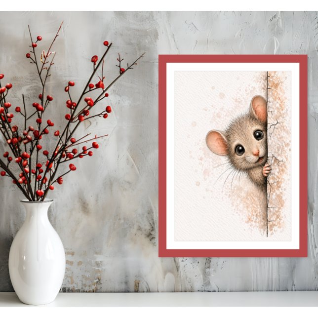 Cute Peeking Mouse Wall Art Minimalist Mice Print (Creator Uploaded)