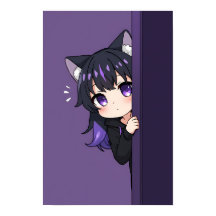 Cute Peeking Neko Chibi – Shy Purple Cat Girl