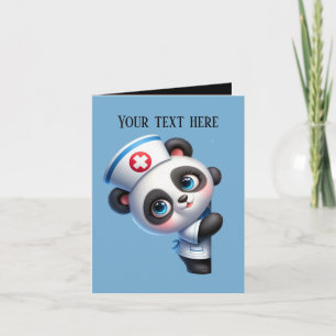 Cute peeking Nurse add message panda Card