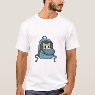 Cute Peeking Orange Tabby Cat in Blue Backpack T-Shirt