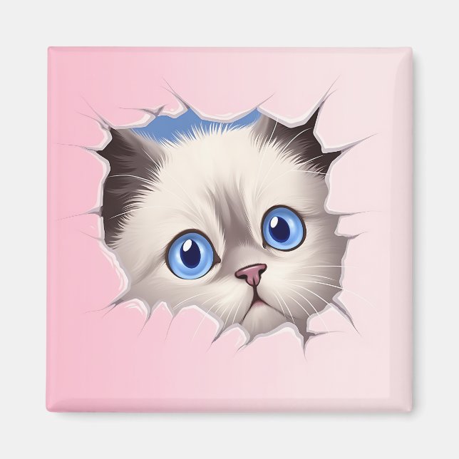 Cute Peeking Ragdoll Cat Magnet (Front)