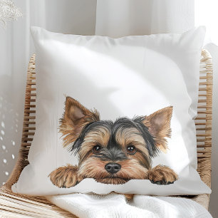 Cute peeking yorkie throw pillow