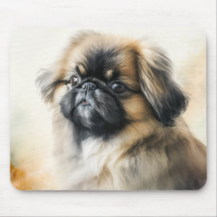 Cute Pekingese puppy Watercolor Painting  Mouse Pad