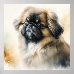 Cute Pekingese puppy Watercolor Painting  Poster