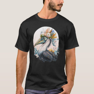 Cute Pelican Bird Flower Crown Floral Birds T-Shirt