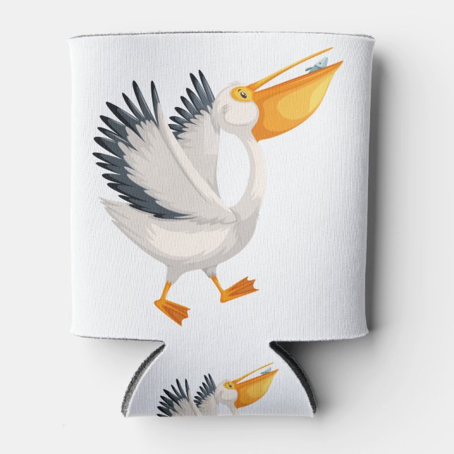 Cute pelican cartoon can cooler (Front)