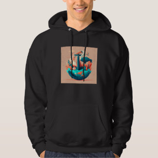 Cute Pelican Illustration Ocean Anchor Colorful Wo Hoodie