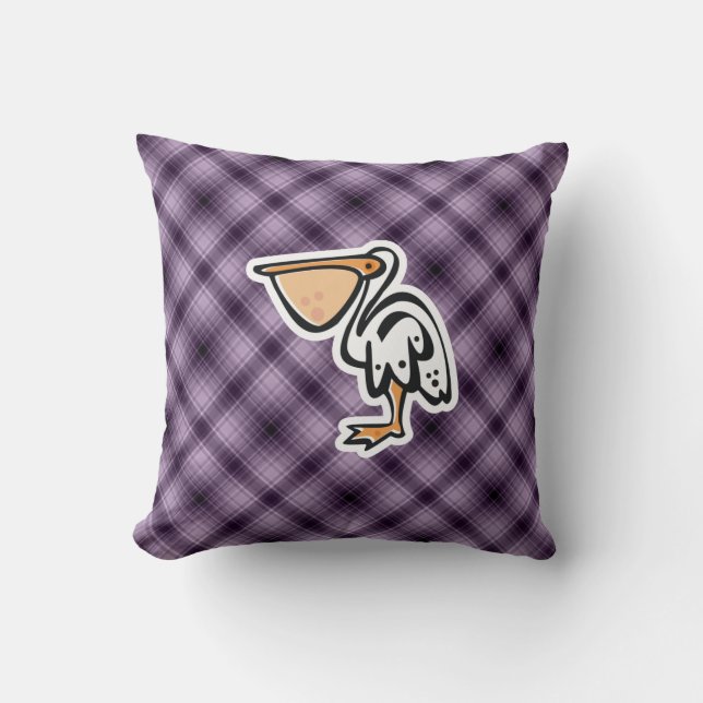 Cute Pelican; Purple Throw Pillow (Front)