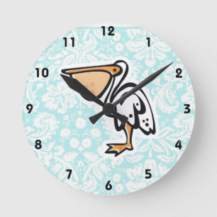 Cute Pelican; Teal Round Clock