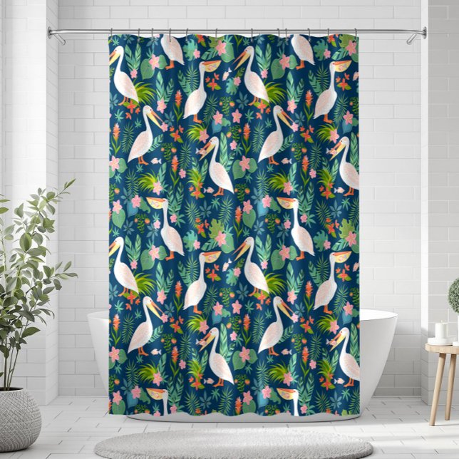 Cute pelicans colourful tropical flowers pattern (Creator Uploaded)