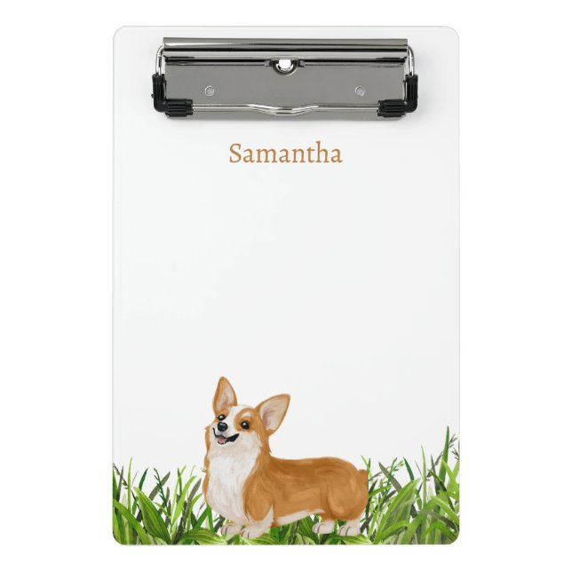 Cute Pembroke Corgi Dog Monogram Name  Mini Clipboard (Front)