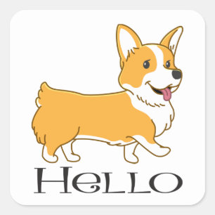 Cute Pembroke Corgi Puppy Dog Lover Hello Love Square Sticker
