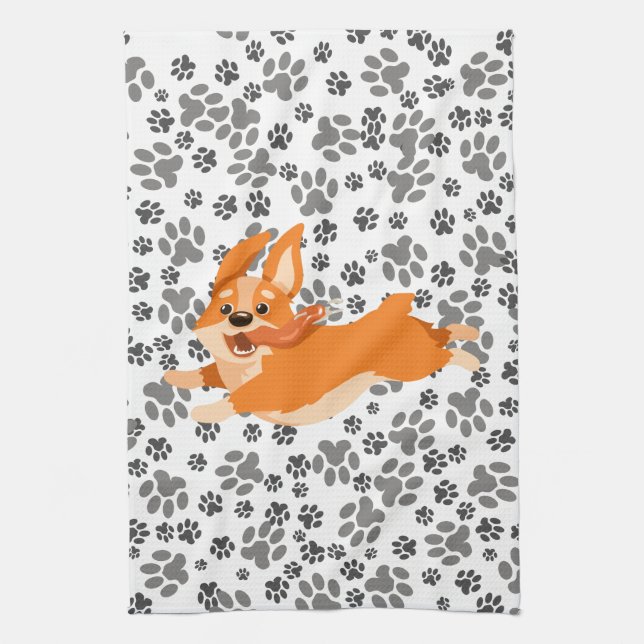 Cute Pembroke Welsh Corgi Kitchen Towel (Vertical)