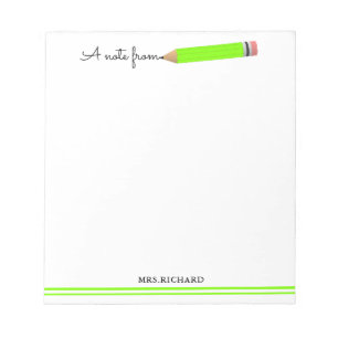 Cute Pencil A Note From Teacher Personalized