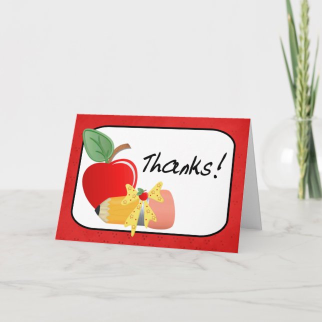Cute Pencil & Apple Colourful Teacher Appreciation Thank You Card (Front)